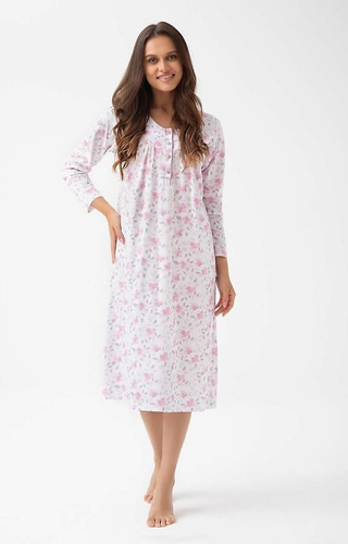 338 Camisón Luna rosa - algodón con estampado floral, largo con botones