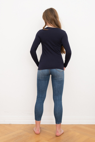 Ibiza Blusa Señoras manga larga Moda Italiana - azul marino