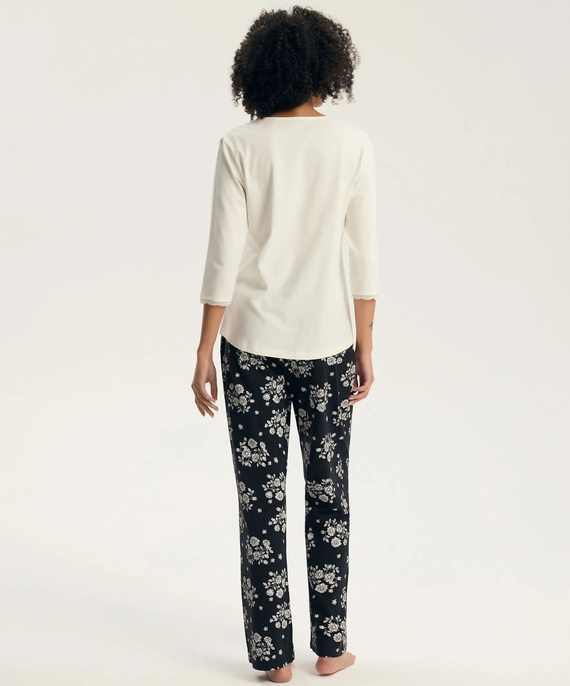 Henderson Greta 45423 Pijama de mujer 100% algodón Manga 3/4 Encaje crema