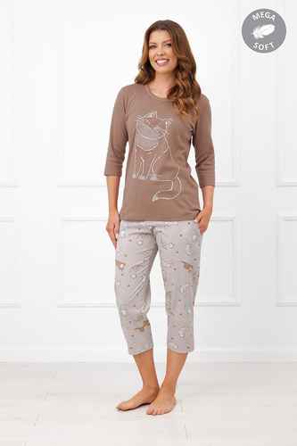 Italian Fashion Filomena Pijama mujer Mega Soft 3/4 gatos bolsillos