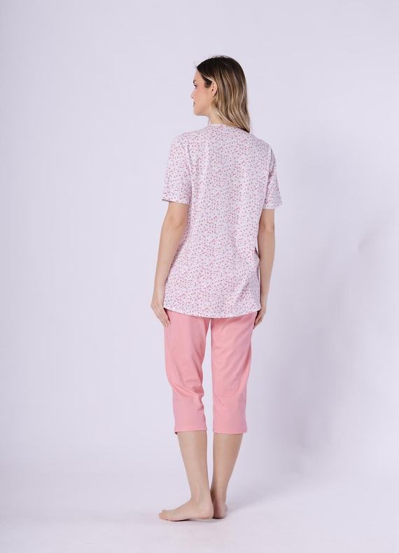 Leveza Odetta 1722 pijama de mujer de algodón coral con camisa y pantalón 3/4