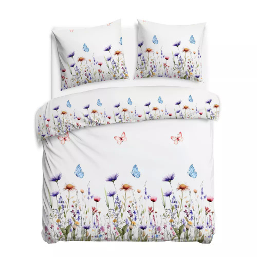 31512/1 Juego de cama de franela Flanelove Darymex blanco flores de colores, 100% algodón, cálido y suave