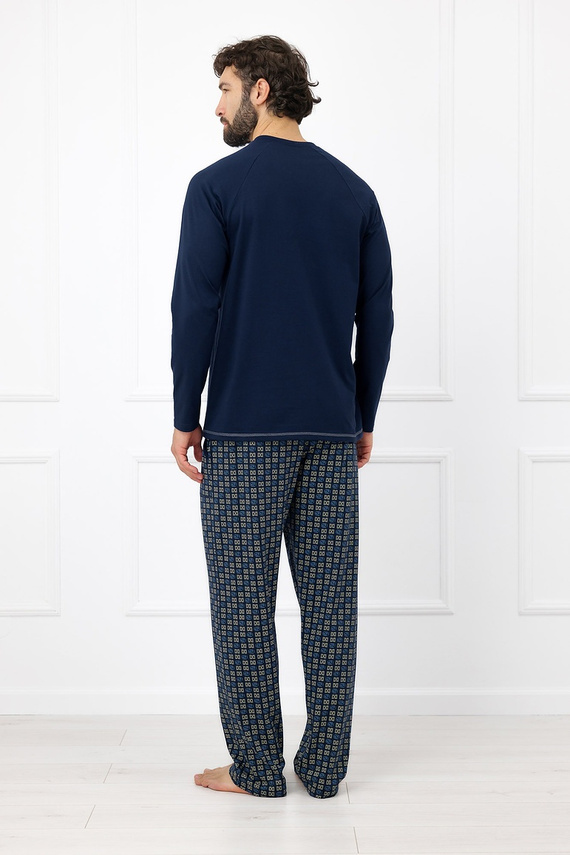 Pijama masculina Rufin Italian Fashion de algodón manga larga pantalón azul marino
