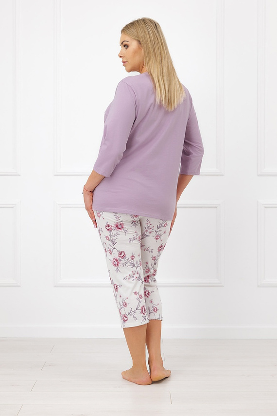 Italian Fashion Karilla Pijama de mujer 100% algodón 3/4 flores brezo