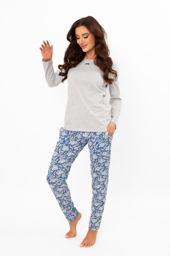 Pijama de mujer Boma - manga larga, pantalón largo, algodón Moda Italiana - melange/estampado