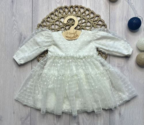 Vestido infantil Mamatti SZ354 de algodón con tul, manga larga - ecru
