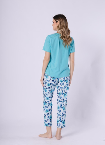 Pijama mujer algodón Leveza Jana 1741 turquesa – pantalón 7/8