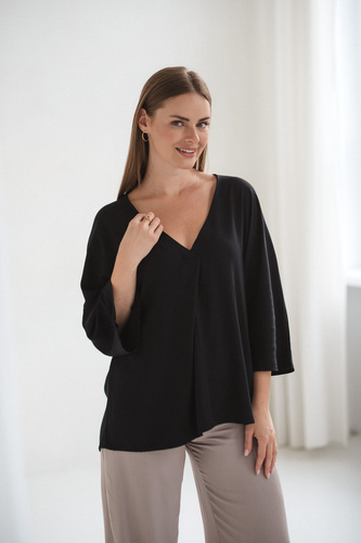 Mamafullness Blusa de embarazada para lactancia Milk&Love negra- viscosa, manga 3/4, oversize