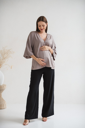 Mamafullness Blusa de embarazada para lactancia Milk&Love beige - viscosa, manga 3/4, oversize