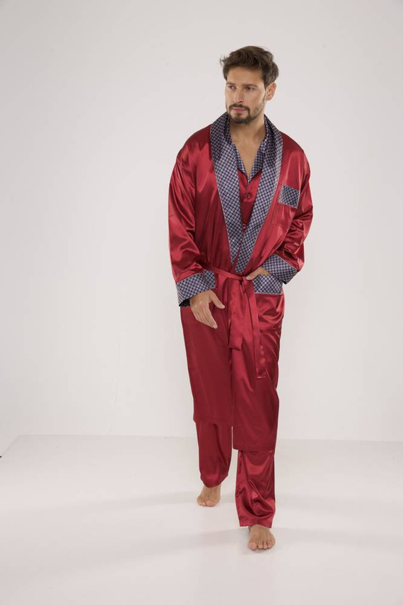 939 Pijama de satén granate para hombre