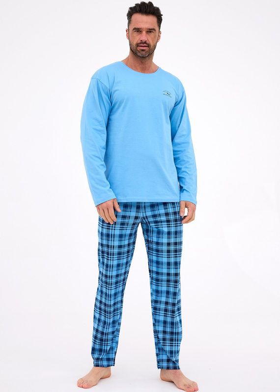 124/310 Ready Pijama de hombre Cornette azul - algodón, manga larga