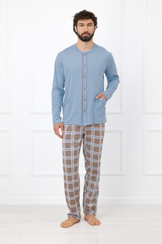 Italian Fashion Wilhelm Pijama para Hombre 100% Algodón Botones Cuadros - cappuccino