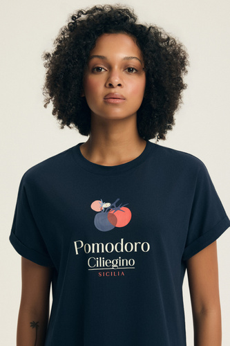 Camisón de señora 45183 Estes azul , algodón, manga corta, escote semi redondo, corte holgado