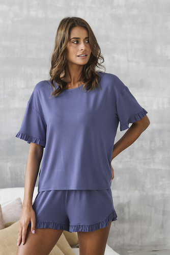 Style Pijama de manga corta para mujer, pantalón corto Italian Fashion - azul