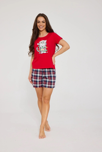 Cornette Cat Christmas 1112/482 Pijama corta para mujer roja 100% algodón