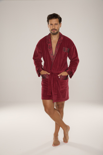 866 Noble Albornoz de terciopelo para hombre De Lafense - corto, elegante, algodón - burdeos