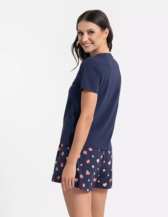 Moraj pijama de las mujeres PDD3900-020 azul marino de algodón, manga corta, pantalones cortos