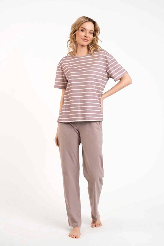 Betty Pijama señora manga corta, pantalón largo Moda Italiana - cappuccino/estampado cappuccino