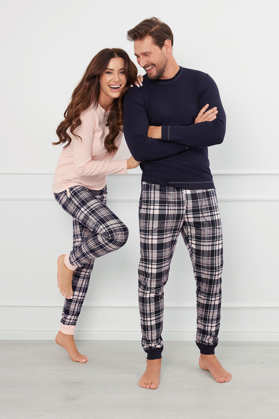 Brit Pijamas Hombre de manga larga, pantalón largo Moda Italiana - azul marino/estampado