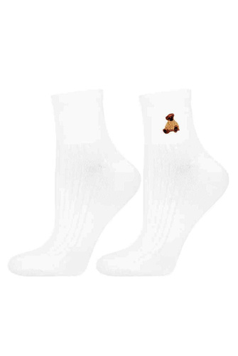 Calcetines de mujer Moraj CSL200-136 de algodón acanalados con bordado color ecru