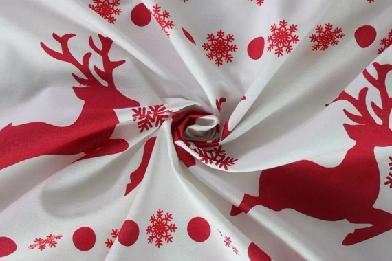 4A Xmass Ropa de cama de Navidad de algodón Spod Igły i Nitki - reno copos de nieve rayas blanco rojo, juego con cremallera, 100% algodón