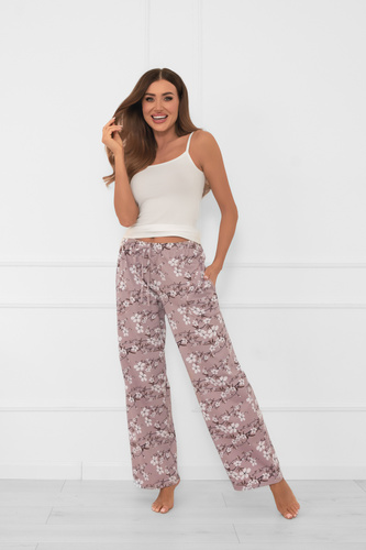 Kimuri pantalón de mujer - algodón, largo con estampado floral y bolsillos Moda Italiana