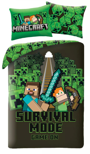 Ropa de cama Halantex Minecraft 140x200 verde y negra con funda de almohada 70x90
