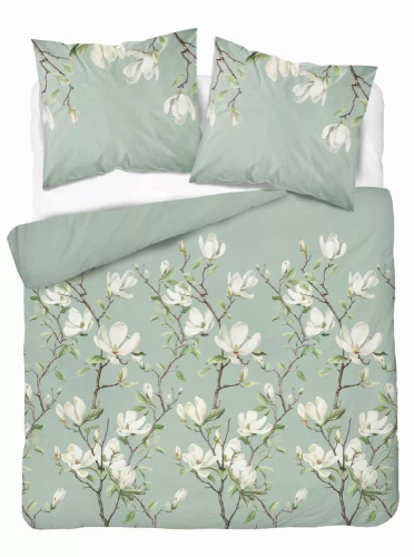 5497 B Ropa de cama de algodón menta con flores blancas de magnolia Naturalis- Detexpol