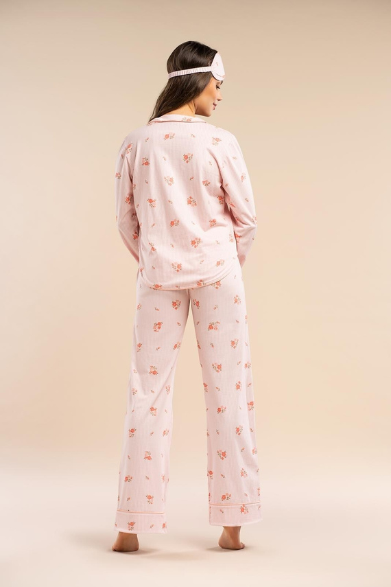 Pijama de mujer MK 39 Rose Devotion Belle Reverie rosa-algodón, abotonado