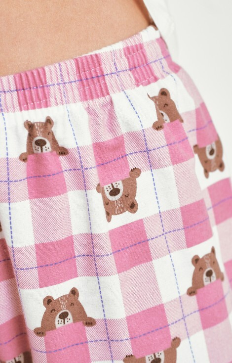 3441 Astrid pijama de mujer de algodón Taro beige - manga larga, pantalón de franela a cuadros