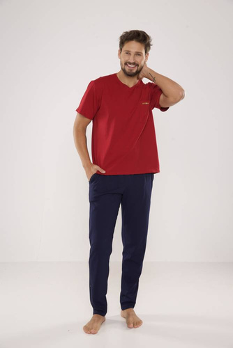 624 Kevin Forex Pijama de hombre - granate - azul marino