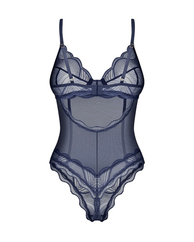 Body Nightly Blue Crotchless Obsessive – body de encaje con aro azul noche