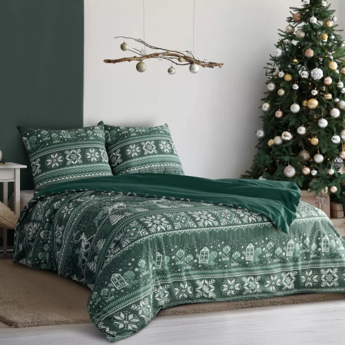 Ropa de cama de Navidad Clover Eurofirany verde oscuro - algodón ranforce, reversible