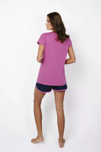 Ontega Pijama señora manga corta, pantalón corto Italian Fashion- amaranto/ azul oscuro