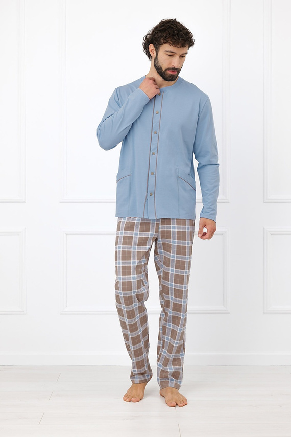 Italian Fashion Wilhelm Pijama para Hombre 100% Algodón Botones Cuadros - cappuccino