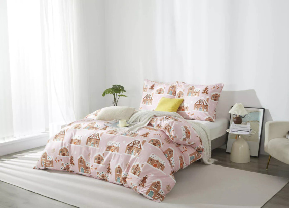 Gingerhouse Navidad microsatin ropa de cama casas de pan de jengibre rosa I25 Spod Igły i Nitki - suave, lisa y duradera