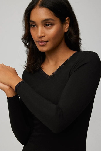 Camiseta térmica de mujer Ysabel Mora 70018 negro- cálida, transpirable, de encaje y manga larga