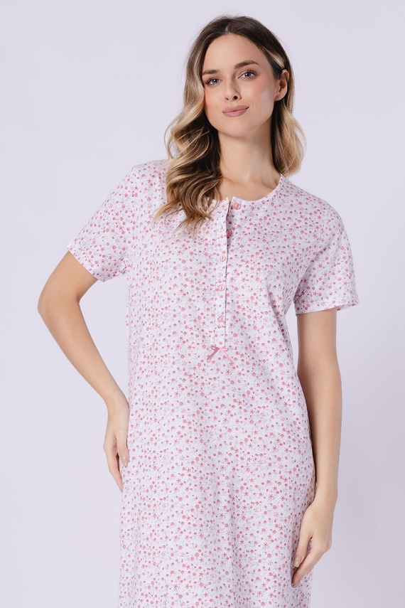 Camisa Oriana mujer 1723/1760 Leveza algodón coral, manga corta, botones, midi