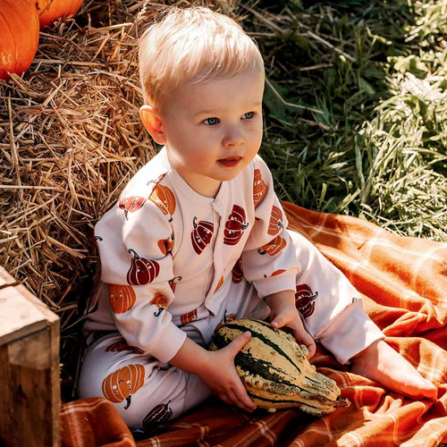 Eevi Halloween pijama bebé - crudo, calabazas, sin pies, algodón