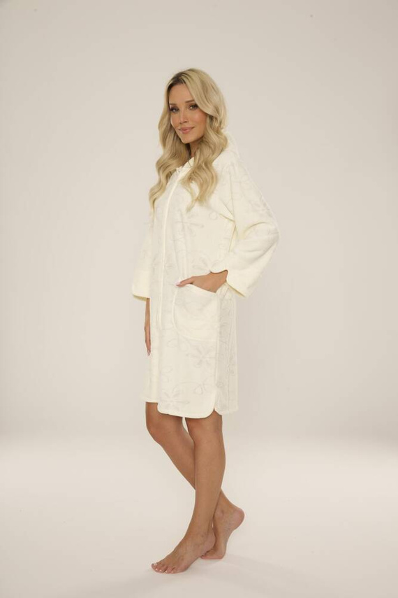 409 Albornoz corto jacquard de señora De Lafense- crudo