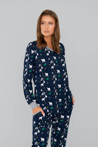 Pijama y pantalón de manga larga Ava Ladies Italian Fashion - estampado azul marino