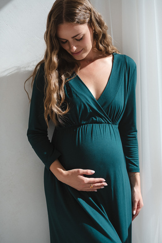 Star Light Camisón de bambú para embarazo y lactancia 7/8 Milk&Love biberón verde - transpirable, para hospital, lactancia cómoda