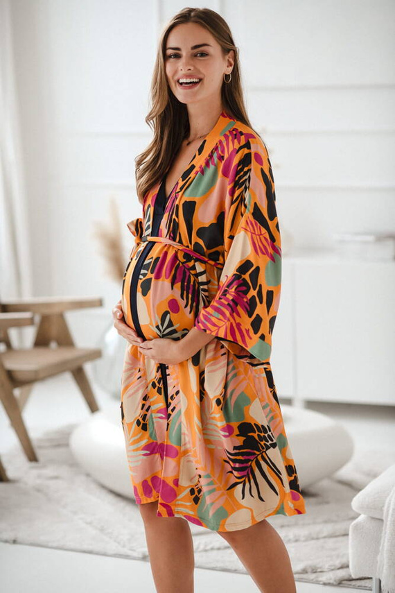 Tropical Orange szlafrok bambusowy ciążowy Milk&Love pomarańczowy 