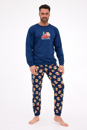 115/290 Pijama de hombre Teddy 2 Cornette - Navidad, azul marino, algodón, manga larga