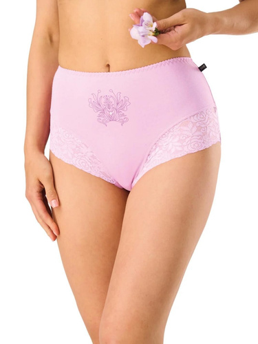 Figi LPF 585 rosa-lila, maxi bikini, 95% algodón, elastano, detalle de encaje
