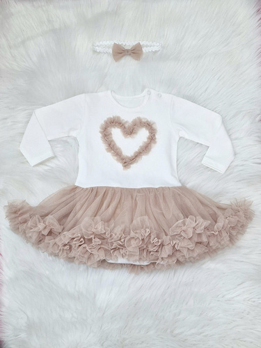 Body Mia manga larga Bambarillo - crudo y beige, algodón con tul