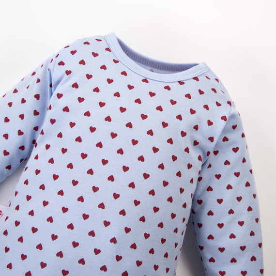 Body bebé Love Eevi azul con corazones 100% algodón, apertura completa