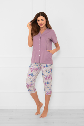 Zafra Pijama señora manga corta, pantalón 3/4 Moda Italiana - brezo/estampado