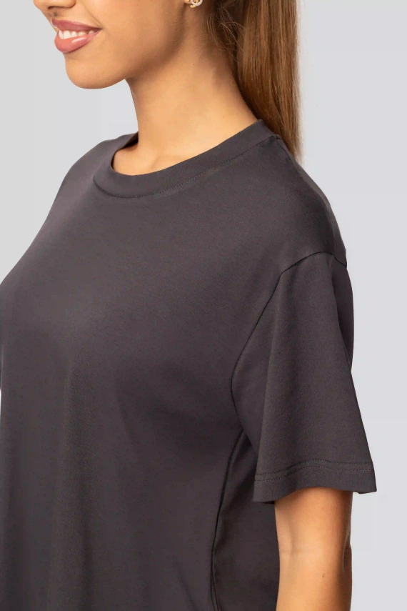 Camiseta Urban de algodón para mujer en color grafito - Manga corta, corte clásico, a la moda con aberturas | Material de alta calidad, elasticidad