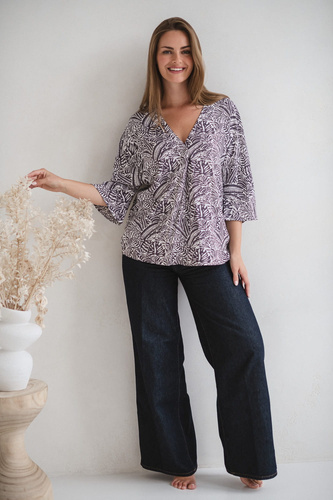 Blusa premamá Bahama Mama Milk&Love con estampado tropical, viscosa, manga 3/4, oversize